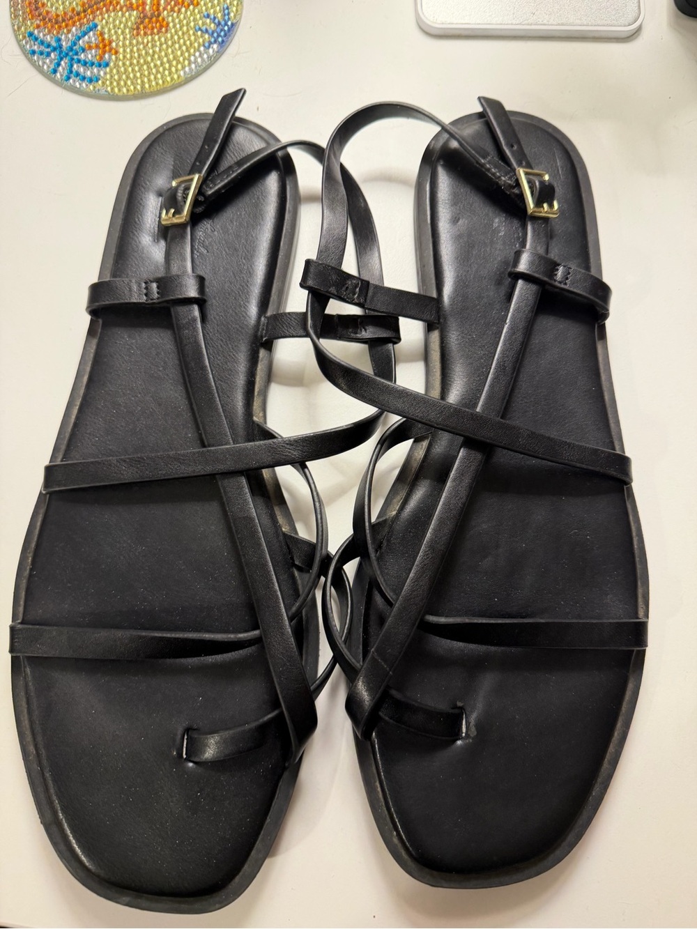 Source Unknown Black Strappy Flat Sandals